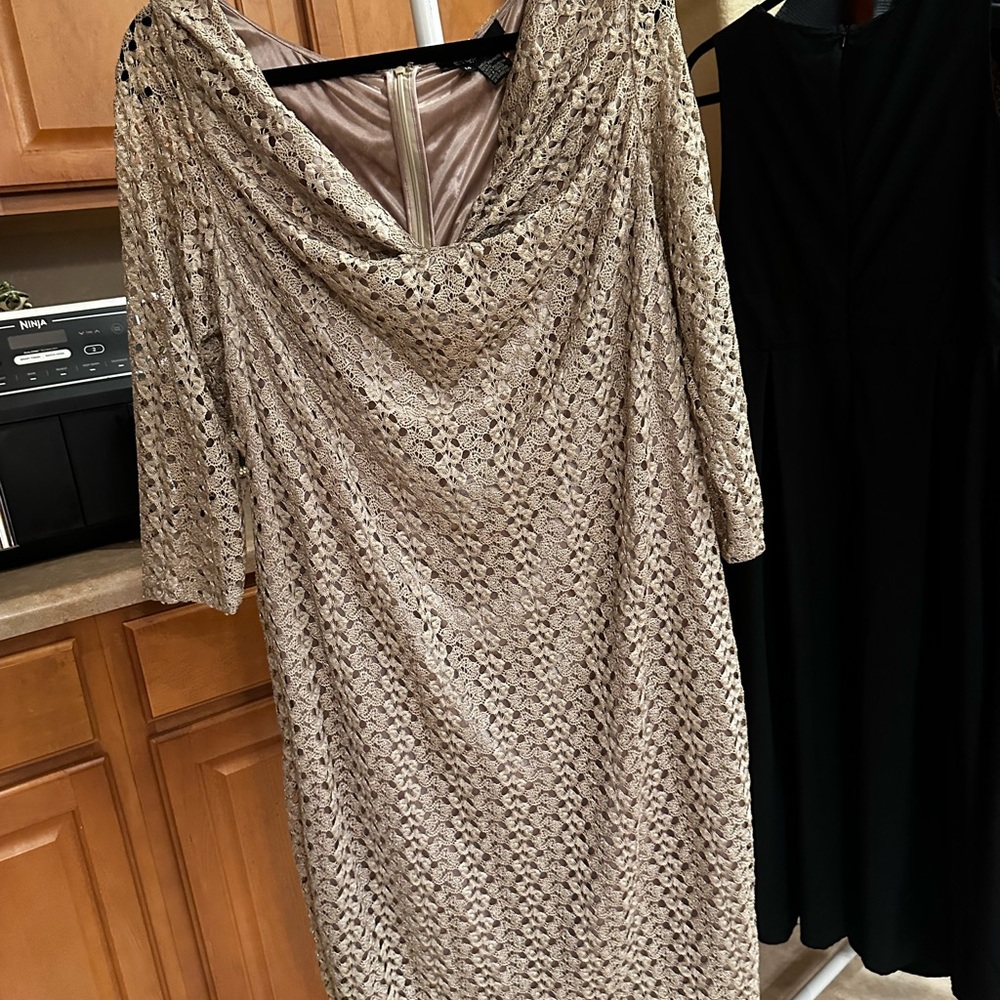 Etcetera Gold Lace Long Sleeve Dress